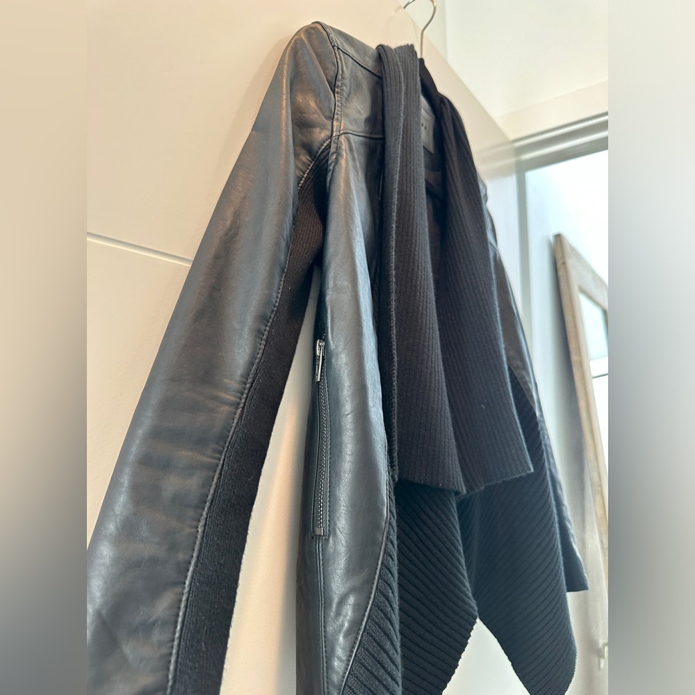 Blank NYC Black Leather Jacket Ribbed Drape Front Moto Lightweight | Size XS - Picture 9 of 16